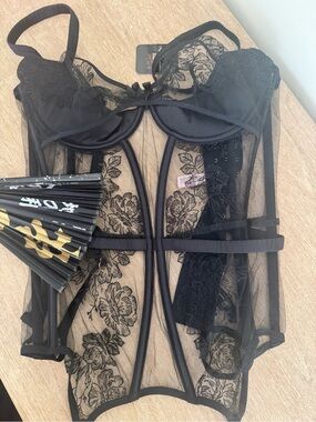 Agent Provocateur Black Sheer Floral Lace Bustier